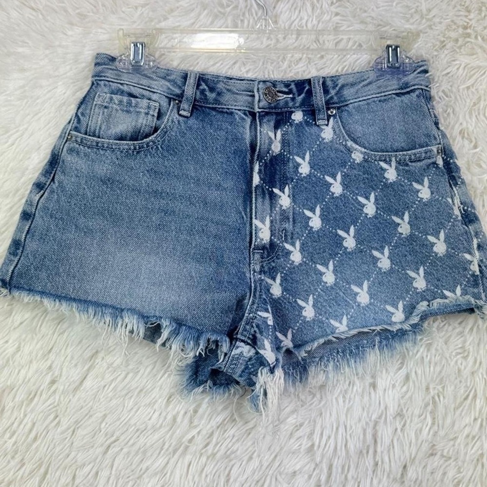 Playboy by PacSun High Rise Denim Shorts Size 26 Bunny Logo Print